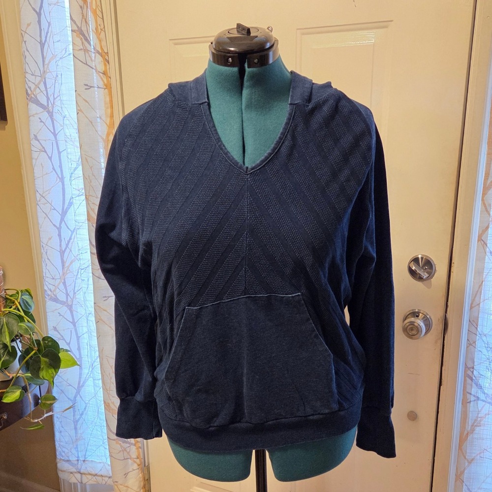 Bearpaw Women's Blue V-Neck Hooded Pullover Sweatshirt Casual Comfy‎ Medium - Picture 4 of 6